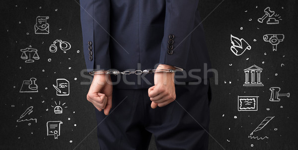 Symbole Gerichtsgebäude Handschellen Mann Kreide gezeichnet Stock foto © ra2studio