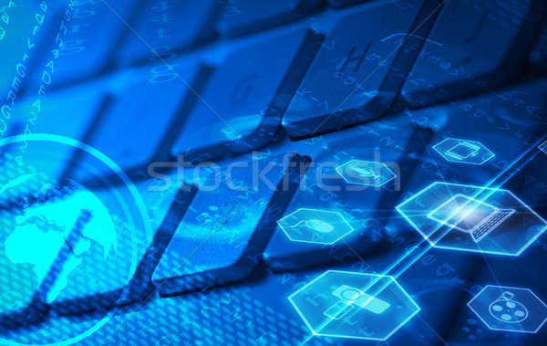 Stock photo: Keyboard with glowing multimedia icons