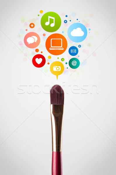 Brosse réseau social icônes pinceau école [[stock_photo]] © ra2studio