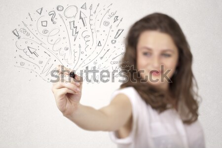 Young woman sketching and calculating thoughts Stock photo © ra2studio