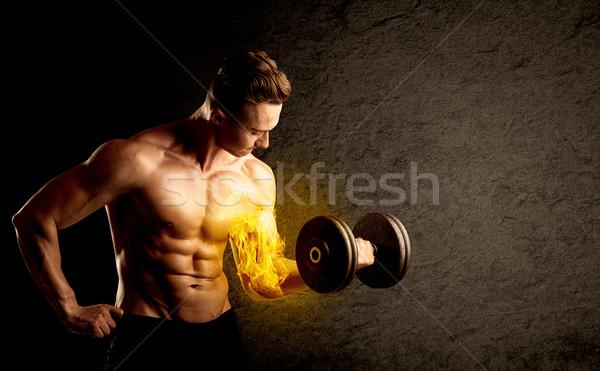 Foto d'archivio: Muscolare · bodybuilder · peso · fiammeggiante · bicipiti
