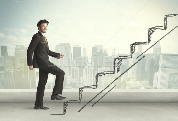Business man climbing up on hand drawn staircase concept Stock photo © ra2studio