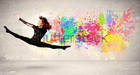 Foto stock: Mujer · hermosa · saltar · colorido · nina