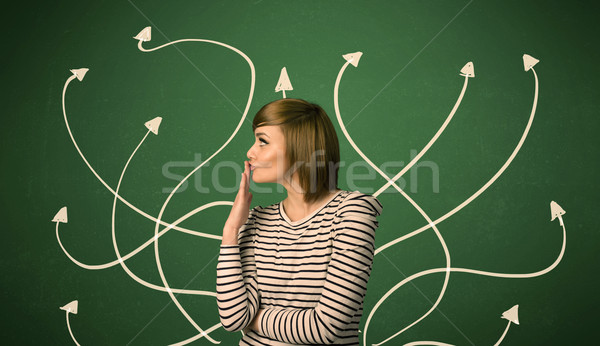 Stock fotó: Gyönyörű · lány · gondolkodik · megoldás · fiatal · diák · figyelmes