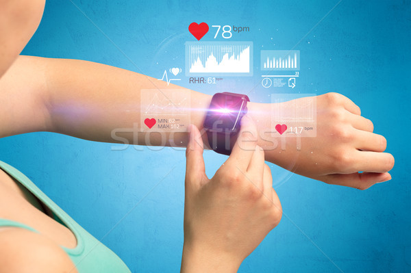 Cardio femenino mano salud aplicación iconos Foto stock © ra2studio