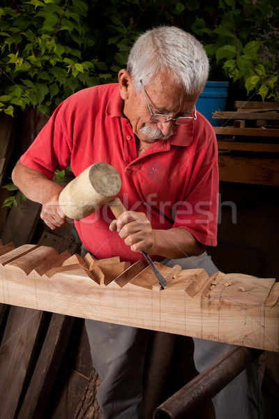 woodcarver working with mallet and chisel Stock photo © ra2studio