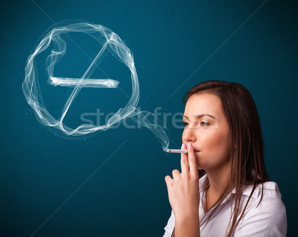 Stock foto: Jungen · Dame · Rauchen · ungesund · Zigarette