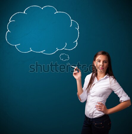Beautiful lady smoking cigarette with idea cloud Stock photo © ra2studio