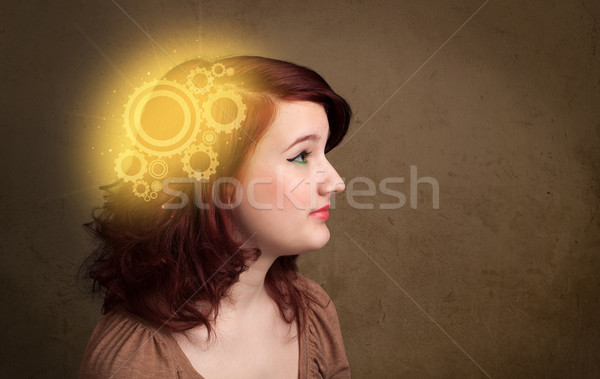 Clever girl thinking with a machine head illustration Stock photo © ra2studio