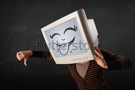 Monitoriza funny face gest femeie Imagine de stoc © ra2studio