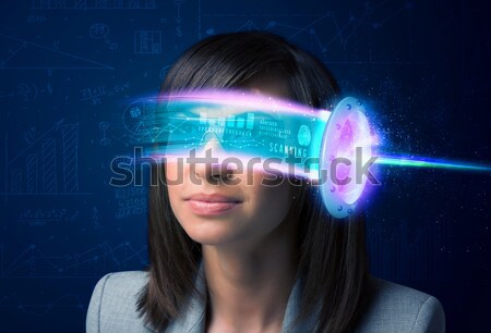 Сток-фото: женщину · будущем · высокий · Tech · смартфон · очки