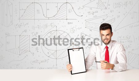 Foto stock: Empresário · negócio · homem · de · negócios · sessão · branco · tabela