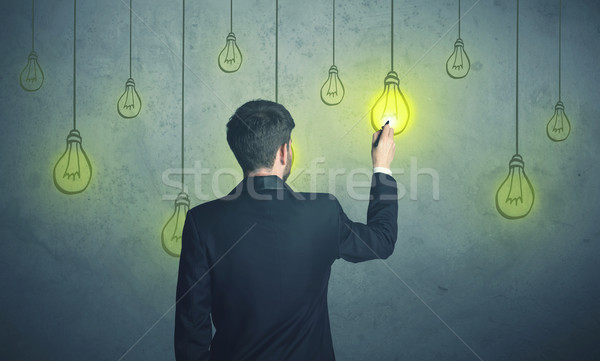 Opknoping verlichting zakenman geld licht technologie Stockfoto © ra2studio