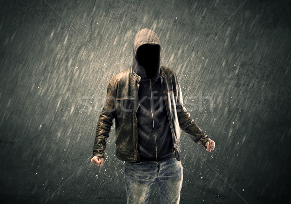 Spooky faceless guy standing in hoodie Stock photo © ra2studio