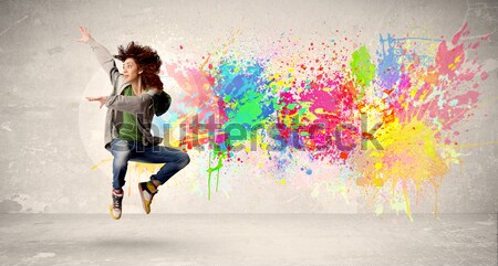 Belle femme sautant coloré fille [[stock_photo]] © ra2studio