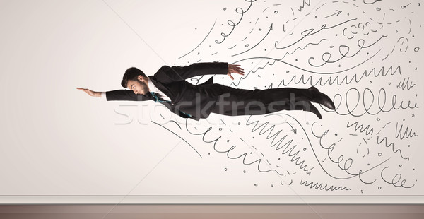 Business man flying with hand drawn lines comming out  Stock photo © ra2studio