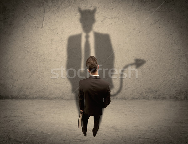 Stockfoto: Verkoper · eigen · duivel · schaduw · ervaren