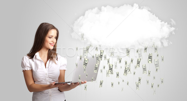Femeie nor bani ploaie alb gheaţă Imagine de stoc © ra2studio