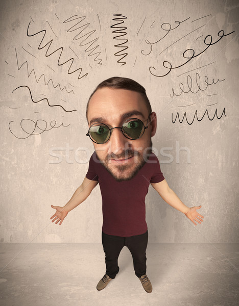 Big head person with curly lines Stock photo © ra2studio