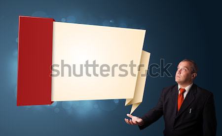 Stockfoto: Grappig · zakenman · presenteren · moderne · origami · exemplaar · ruimte