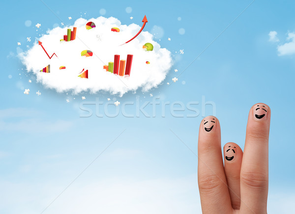 Happy finger smiley with graph cloud icons in the sky Stock photo © ra2studio