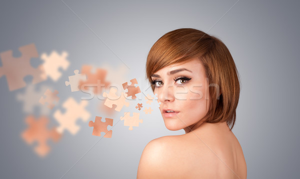Pretty young girl with skin puzzle illustration Stock photo © ra2studio