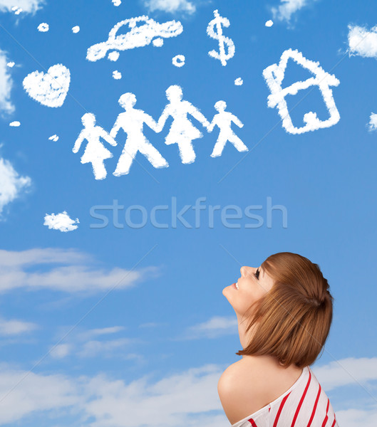若い女の子 空想 家族 家庭 雲 青空 ストックフォト © ra2studio