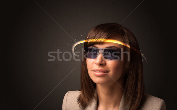 Stockfoto: Mooie · vrouw · naar · futuristische · hoog · tech · bril