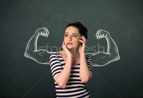 Vrouw sterke armen mooie jonge vrouw meisje Stockfoto © ra2studio