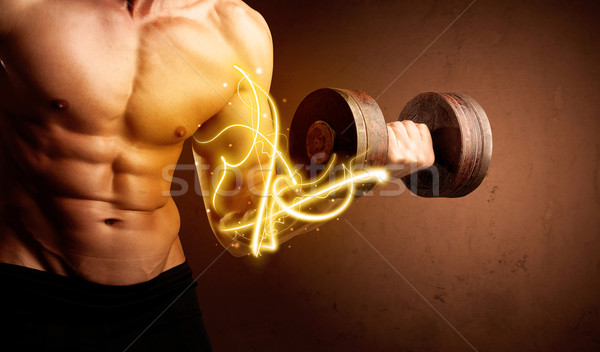 Kaslı vücut oluşturucu ağırlık enerji ışıklar Stok fotoğraf © ra2studio
