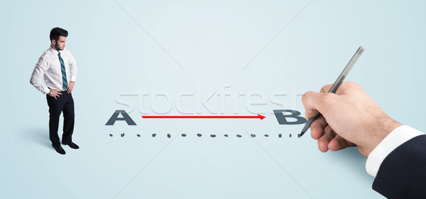 Stockfoto: Zakenman · naar · Rood · lijn · hand