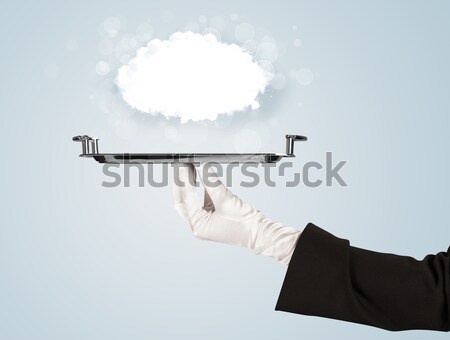 Stockfoto: Hand · groot · wolk · dienblad · elegante