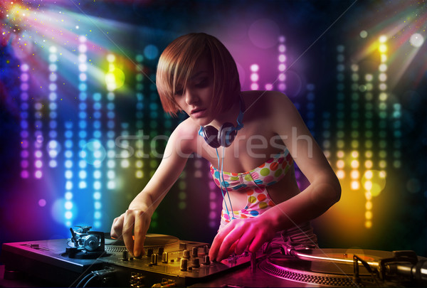 [[stock_photo]]: Fille · jouer · disco · lumière · montrent · joli