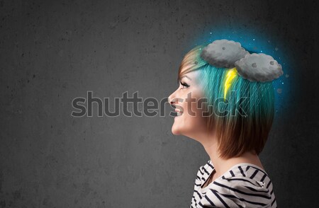 Young girl with thunderstorm lightning headache  Stock photo © ra2studio
