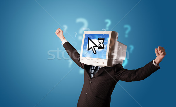 Person with a monitor head and cloud based technology on the scr Stock photo © ra2studio