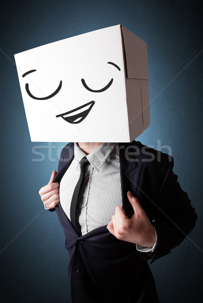 Biznesmen karton głowie stałego Zdjęcia stock © ra2studio