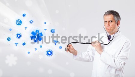 Médecin bleu médicaux icônes âge moyen homme [[stock_photo]] © ra2studio