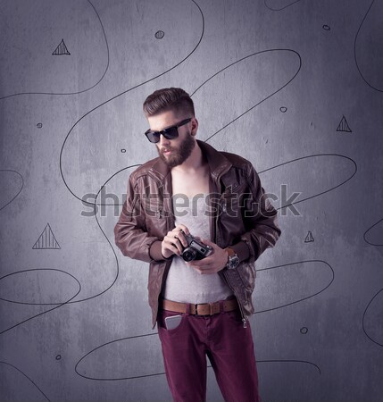 Hipster guy Bart modernen jungen Stock foto © ra2studio