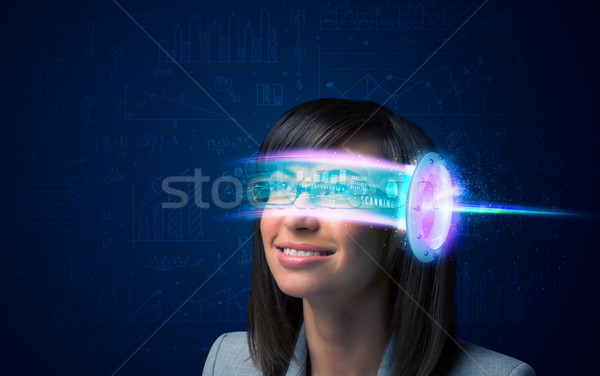 Woman from future with high tech smartphone glasses  Stock photo © ra2studio