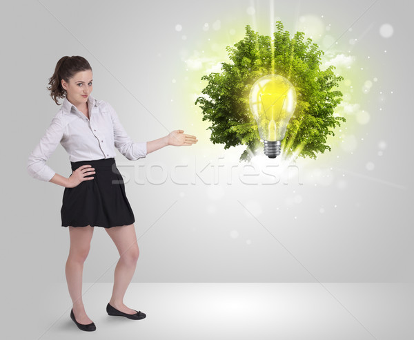 Junge Mädchen Idee Glühlampe Baum Stock foto © ra2studio