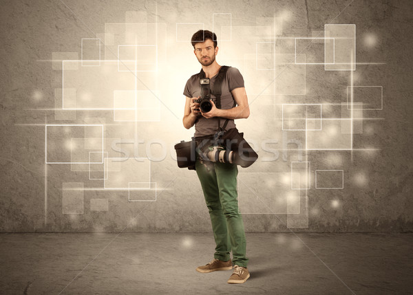 Foto stock: Masculino · profissional · lente · da · câmera · fotógrafo · câmera