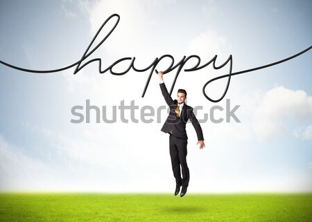 Wiszący biznesmen szczęśliwy liny działalności strony Zdjęcia stock © ra2studio