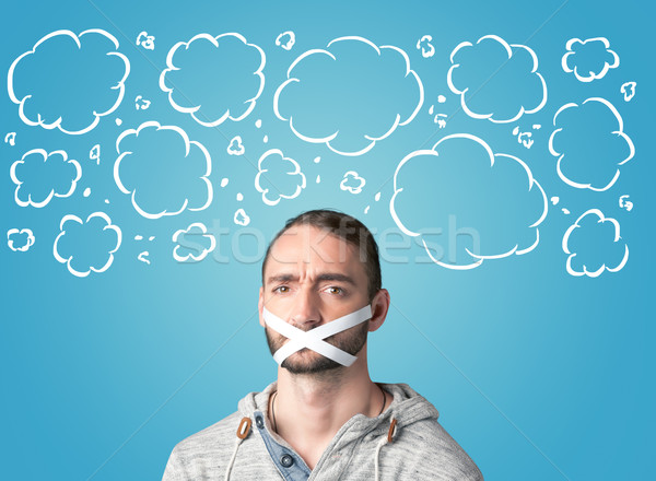 Funny person with taped mouth  Stock photo © ra2studio