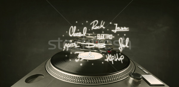 Foto stock: Prato · giratório · vinil · música · metal · prato · preto