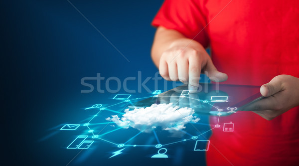 Strony tabletka chmura sieci technologii Zdjęcia stock © ra2studio