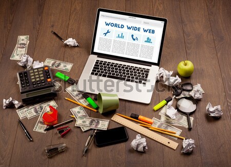 Business table with notebook computer and office accessories Stock photo © ra2studio