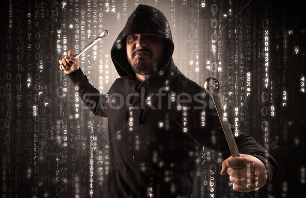 Armed hacker in cyber security cloud concept Stock photo © ra2studio