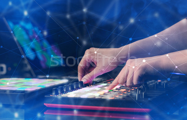 Mano musica connettività colorato party laptop Foto d'archivio © ra2studio