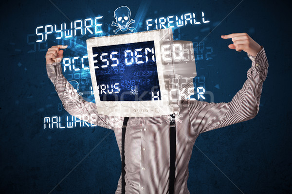 Monitor head person with hacker type of signs on the screen Stock photo © ra2studio