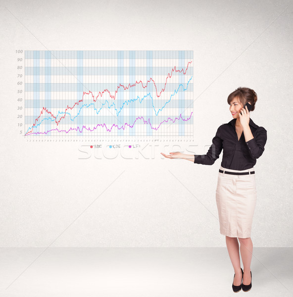 молодые деловой женщины Фондовый рынок диаграмма анализ Сток-фото © ra2studio